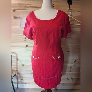 Jennifer James 16 Red White Vintage 1970s Retro Midi Dress